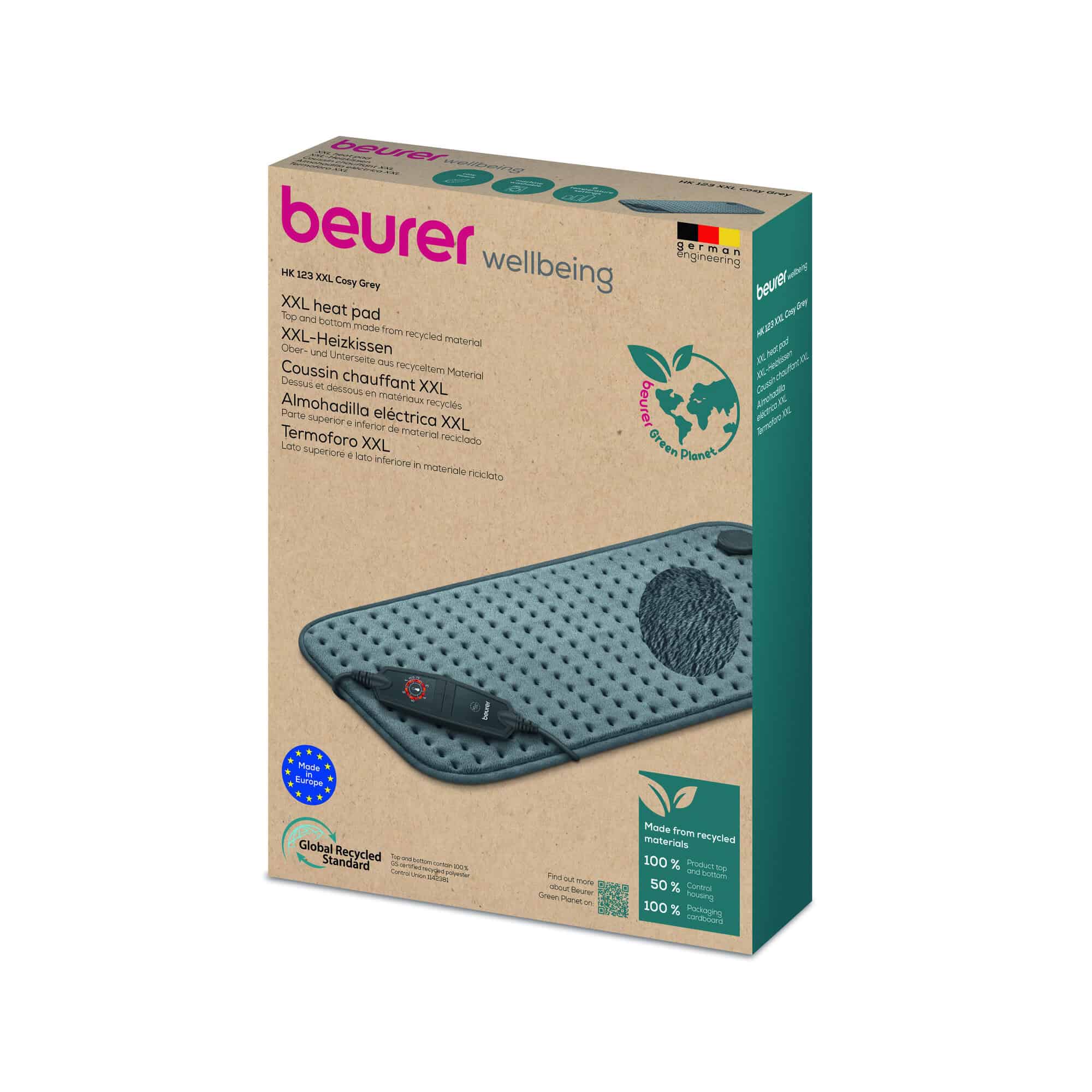 beurer hk 123 xxl cosy grey green planet xxl heat pad